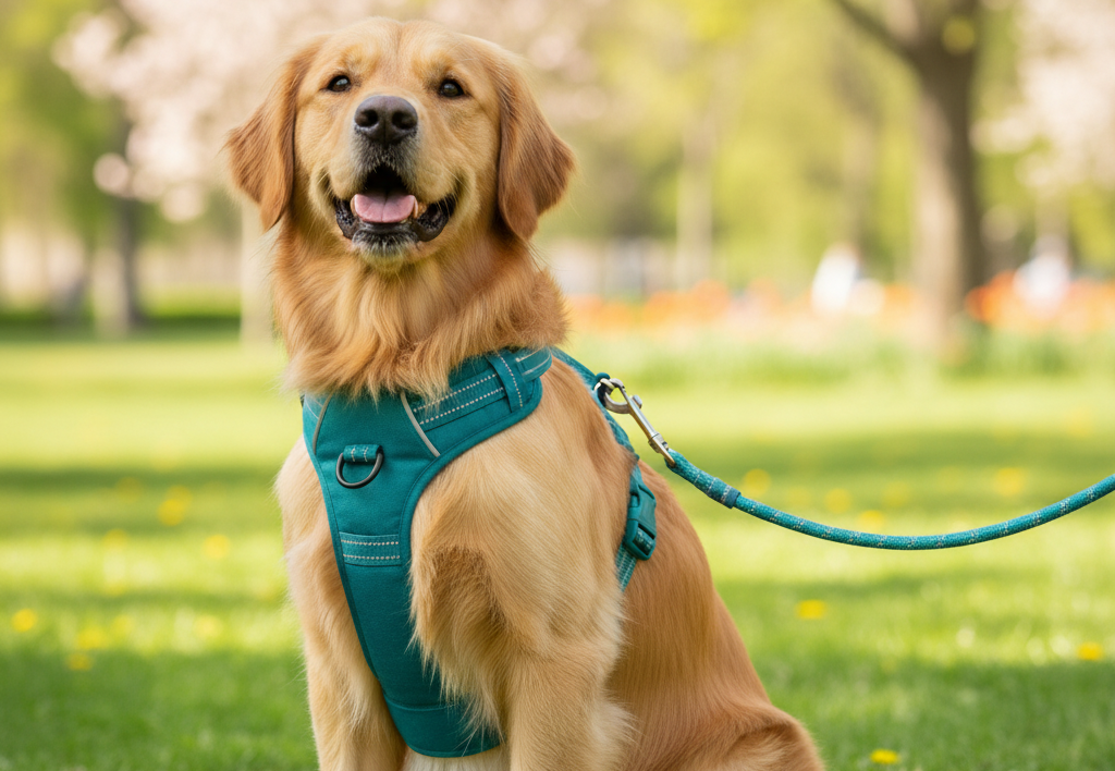 Rabbitgoo no-pull dog harness in black with reflective strips for large dogs